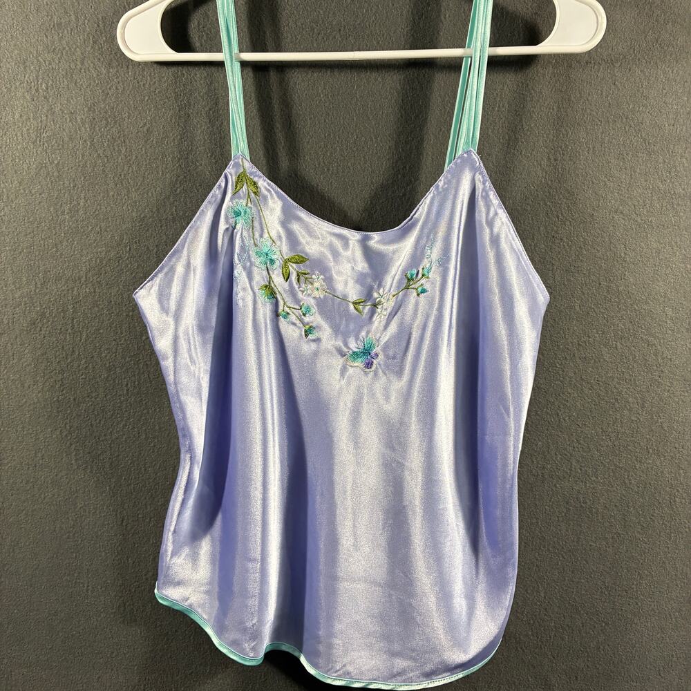 Secret Treasures Lavender Satin Floral Embroidered Cami with Mint Straps